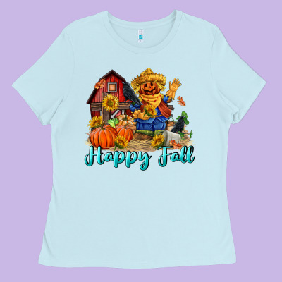 Happy Fall Scarecrow Ladies Tee Designed By Fadigitalartstudio