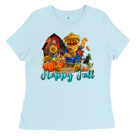 Baby Blue happy fall scarecrow Ladies Tee - FaDigitalArtStudio