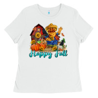 White happy fall scarecrow Ladies Tee - FaDigitalArtStudio