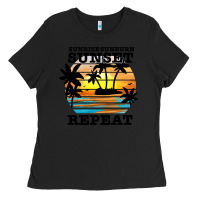 Black sunrise sunburn sunset repeat Ladies Tee - JahusDesignShop