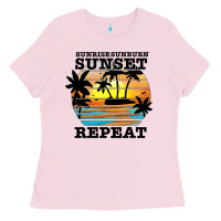 Bubblegum Pink sunrise sunburn sunset repeat Ladies Tee - JahusDesignShop