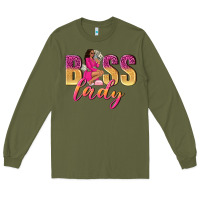 Army Green boss lady afro woman Long Sleeve Tee - NancyCooperArtShop