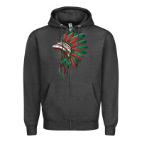 Charcoal Heather american flag indian headdress Zipper Hoodie - BarkalooDesign
