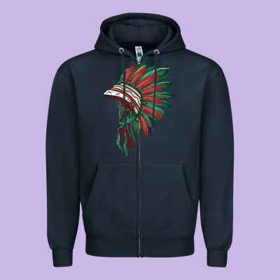 American Flag Indian Headdress Zipper Hoodie Designed By Barkaloodesign