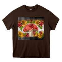 Chocolate Brown ladybug mushrooms Heavy Core Tee - BarkalooDesign
