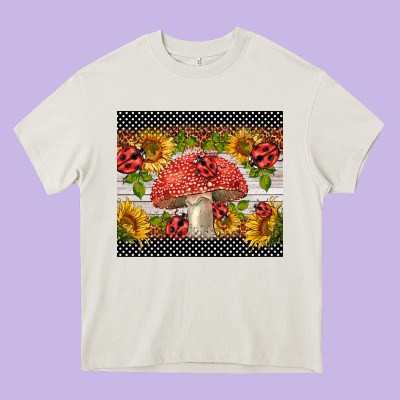 Ladybug Mushrooms Heavy Core Tee Designed By Barkaloodesign