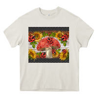 Cream ladybug mushrooms Heavy Core Tee - BarkalooDesign