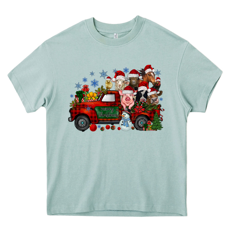 Christmas Farm Animals Truck Heavy Core Tee by RacoonDesign | Teevron