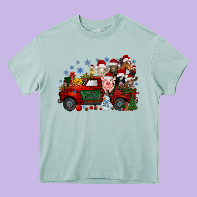 Christmas Farm Animals Truck Heavy Core Tee Designed By Racoondesign