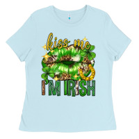 Baby Blue Kiss me im irish st.patricks day lips st.patricks Ladies Tee - Neo Western