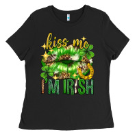 Black Kiss me im irish st.patricks day lips st.patricks Ladies Tee - Neo Western