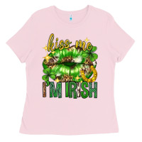 Bubblegum Pink Kiss me im irish st.patricks day lips st.patricks Ladies Tee - Neo Western
