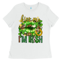 White Kiss me im irish st.patricks day lips st.patricks Ladies Tee - Neo Western
