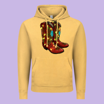 Western Christmas Boots Vintage Hoodie Designed By Ranaportraitstore