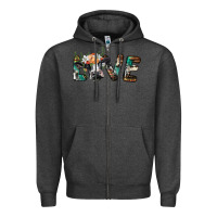 Charcoal Heather love with holstein cow Zipper Hoodie - BarkalooDesign
