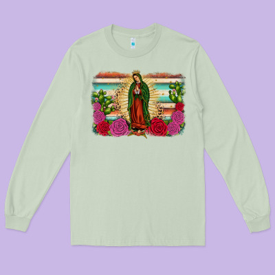 Western Our Lady Of Guadalupe Long Sleeve Tee Designed By Jahusdesignshop