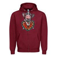 Burgundy baby pig with leopard heart Zipper Hoodie - BarkalooDesign