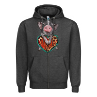 Charcoal Heather baby pig with leopard heart Zipper Hoodie - BarkalooDesign