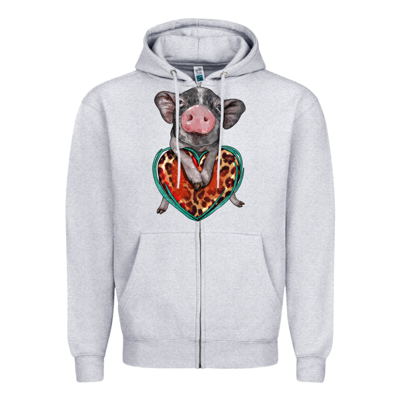 Baby Pig With Leopard Heart Zipper Hoodie by BarkalooDesign | Teevron