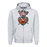 Heather Grey baby pig with leopard heart Zipper Hoodie - BarkalooDesign