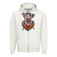 Oatmeal Heather baby pig with leopard heart Zipper Hoodie - BarkalooDesign