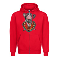 Red baby pig with leopard heart Zipper Hoodie - BarkalooDesign