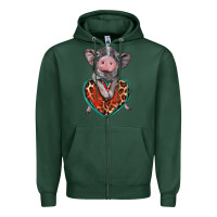 Sports Green baby pig with leopard heart Zipper Hoodie - BarkalooDesign