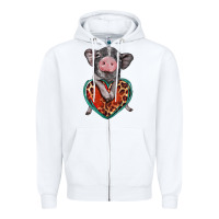 White baby pig with leopard heart Zipper Hoodie - BarkalooDesign