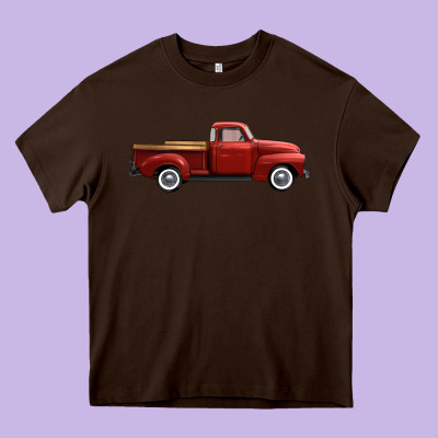 Western Red Truck Right Side View Heavy Core Tee Designed By Fadigitalartstudio