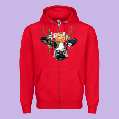 Holstein Cow Head Zipper Hoodie Designed By Barkaloodesign
