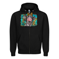 Black baby pig with leopard background Zipper Hoodie - BarkalooDesign