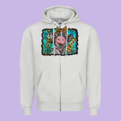 Baby Pig With Leopard Background Zipper Hoodie Designed By Barkaloodesign