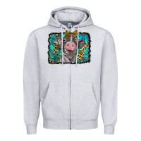 Heather Grey baby pig with leopard background Zipper Hoodie - BarkalooDesign