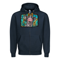 Navy baby pig with leopard background Zipper Hoodie - BarkalooDesign