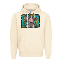 Sandshell baby pig with leopard background Zipper Hoodie - BarkalooDesign