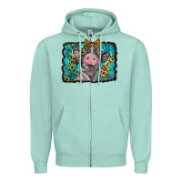 Seafoam baby pig with leopard background Zipper Hoodie - BarkalooDesign