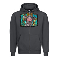 Smoke baby pig with leopard background Zipper Hoodie - BarkalooDesign