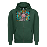 Sports Green baby pig with leopard background Zipper Hoodie - BarkalooDesign