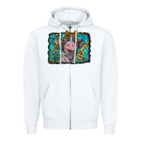 White baby pig with leopard background Zipper Hoodie - BarkalooDesign