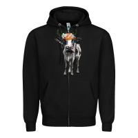 Black holstein cow floral wreath Zipper Hoodie - BarkalooDesign