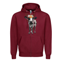 Burgundy holstein cow floral wreath Zipper Hoodie - BarkalooDesign