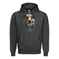 Charcoal Heather holstein cow floral wreath Zipper Hoodie - BarkalooDesign