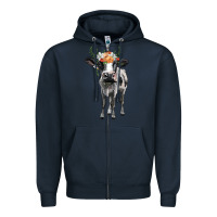 Navy holstein cow floral wreath Zipper Hoodie - BarkalooDesign