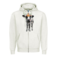 Oatmeal Heather holstein cow floral wreath Zipper Hoodie - BarkalooDesign