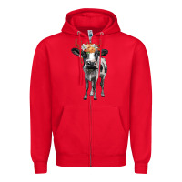 Red holstein cow floral wreath Zipper Hoodie - BarkalooDesign