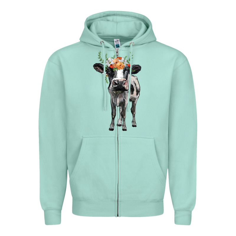 Holstein Cow Floral Wreath Zipper Hoodie by BarkalooDesign | Teevron