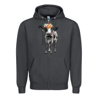 Smoke holstein cow floral wreath Zipper Hoodie - BarkalooDesign