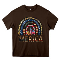 Chocolate Brown merica rainbow Heavy Core Tee - CowhideDigitalArt