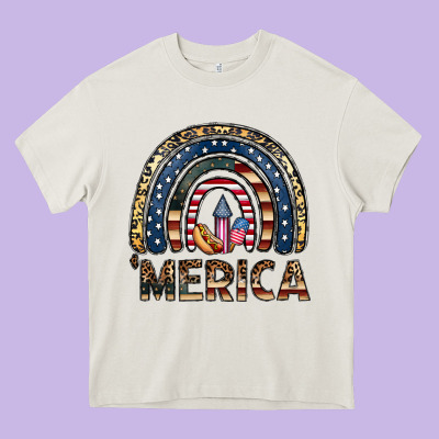 Merica Rainbow Heavy Core Tee Designed By Cowhidedigitalart