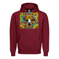Burgundy holstein cow with sunflowers Zipper Hoodie - BarkalooDesign